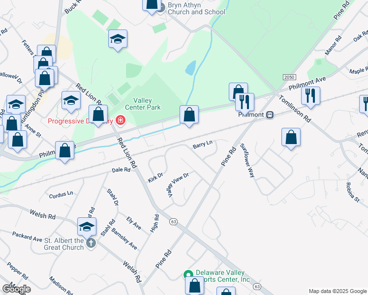 map of restaurants, bars, coffee shops, grocery stores, and more near 244 Kirk Drive in Montgomery County