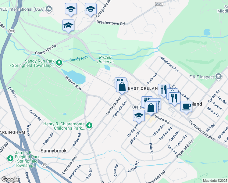map of restaurants, bars, coffee shops, grocery stores, and more near 101 Integrity Avenue in Oreland