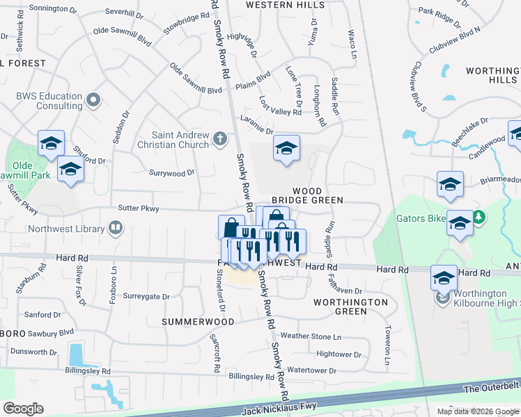 map of restaurants, bars, coffee shops, grocery stores, and more near 1920 Sutter Parkway in Powell