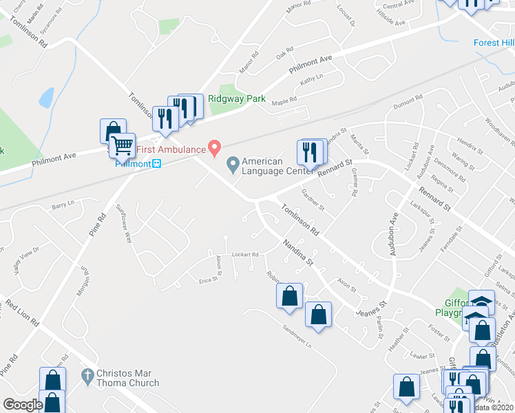 map of restaurants, bars, coffee shops, grocery stores, and more near 81 Nandina Street in Philadelphia
