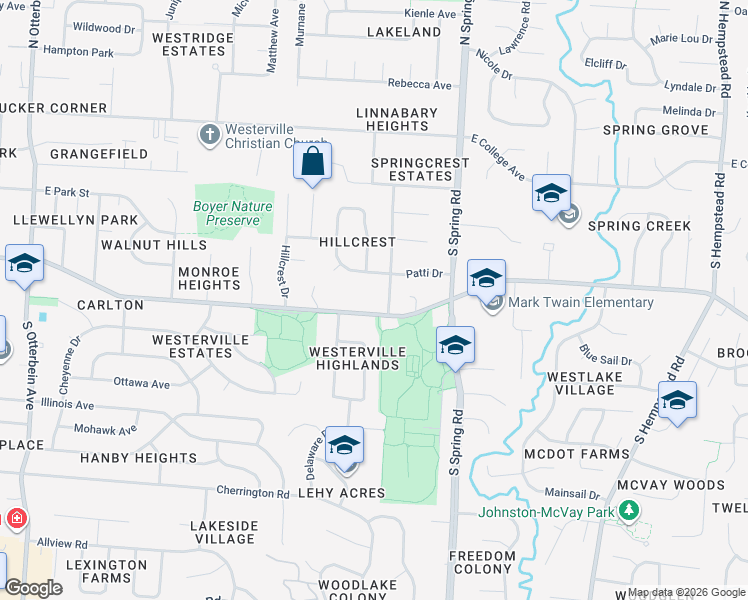 map of restaurants, bars, coffee shops, grocery stores, and more near 129 Buckeye Street in Westerville