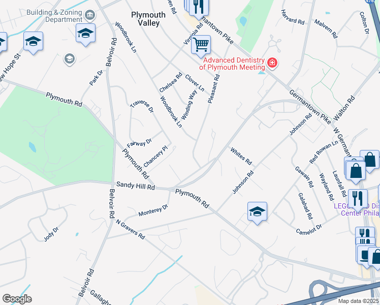 map of restaurants, bars, coffee shops, grocery stores, and more near 133 Pleasant Road in Plymouth Meeting