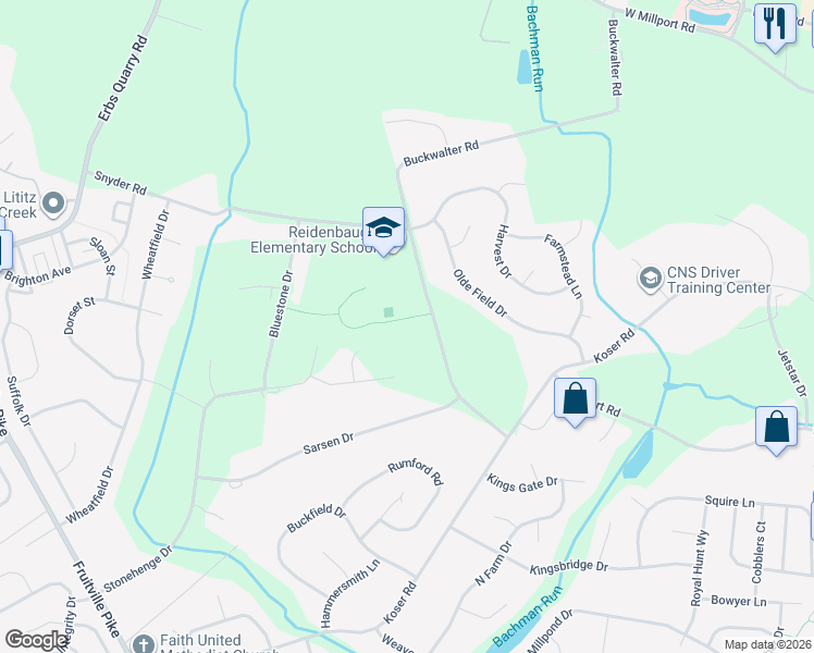 map of restaurants, bars, coffee shops, grocery stores, and more near 1018 Buckwalter Road in Lititz