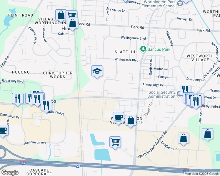 map of restaurants, bars, coffee shops, grocery stores, and more near 646 Alta View Court in Columbus