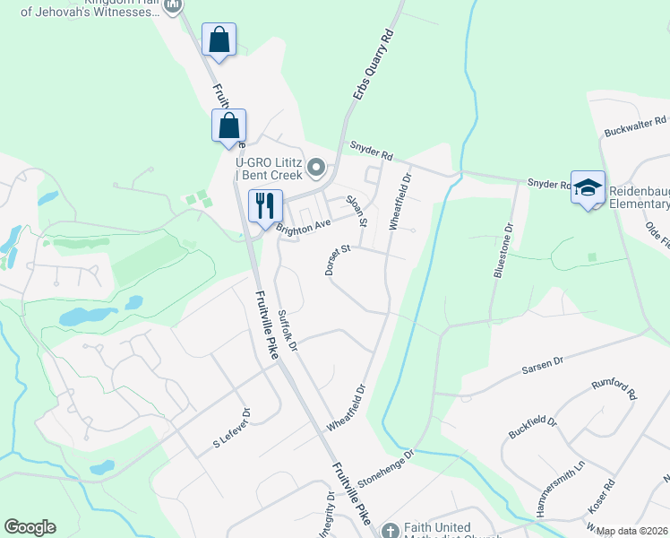 map of restaurants, bars, coffee shops, grocery stores, and more near 629 Dorset Street in Lititz