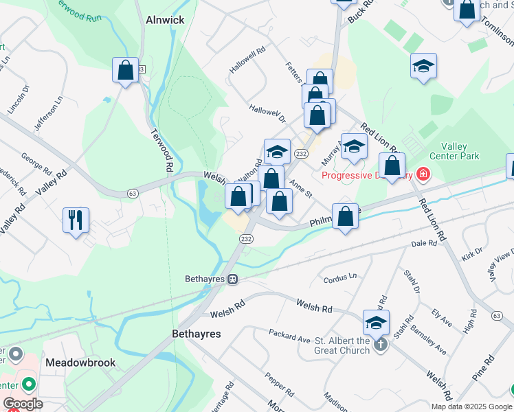 map of restaurants, bars, coffee shops, grocery stores, and more near 637 Welsh Road in Montgomery County