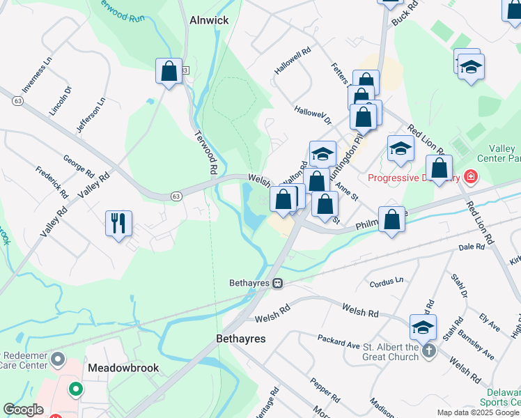 map of restaurants, bars, coffee shops, grocery stores, and more near 700 Welsh Road in Montgomery County