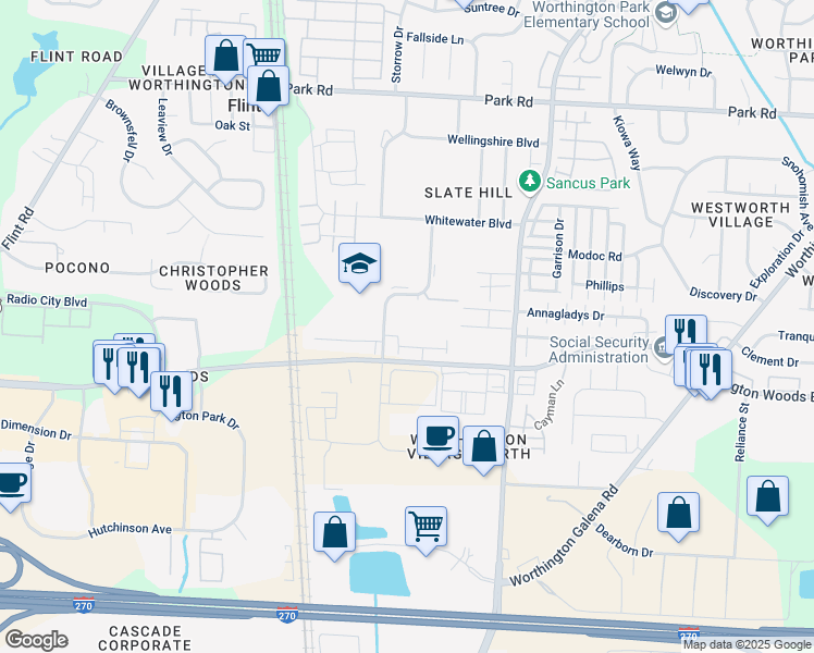 map of restaurants, bars, coffee shops, grocery stores, and more near 646 Alta View Court in Columbus