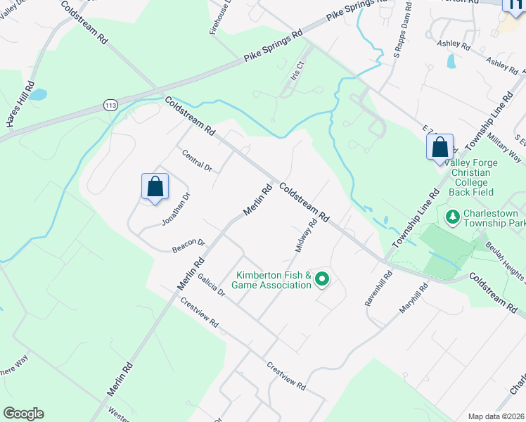 map of restaurants, bars, coffee shops, grocery stores, and more near 108 Merlin Road in Phoenixville