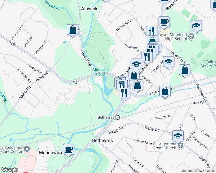 map of restaurants, bars, coffee shops, grocery stores, and more near 700 Welsh Road in Montgomery County