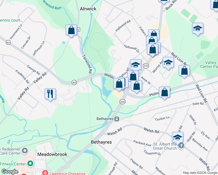 map of restaurants, bars, coffee shops, grocery stores, and more near 700 Welsh Road in Montgomery County