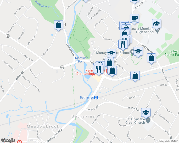 map of restaurants, bars, coffee shops, grocery stores, and more near 700 Welsh Road in Montgomery County