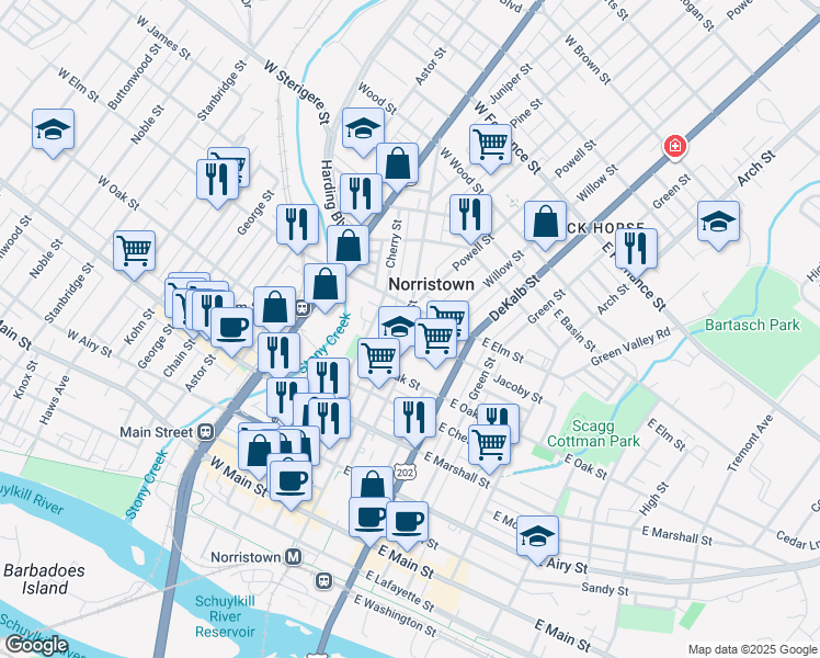 map of restaurants, bars, coffee shops, grocery stores, and more near in Eagleville