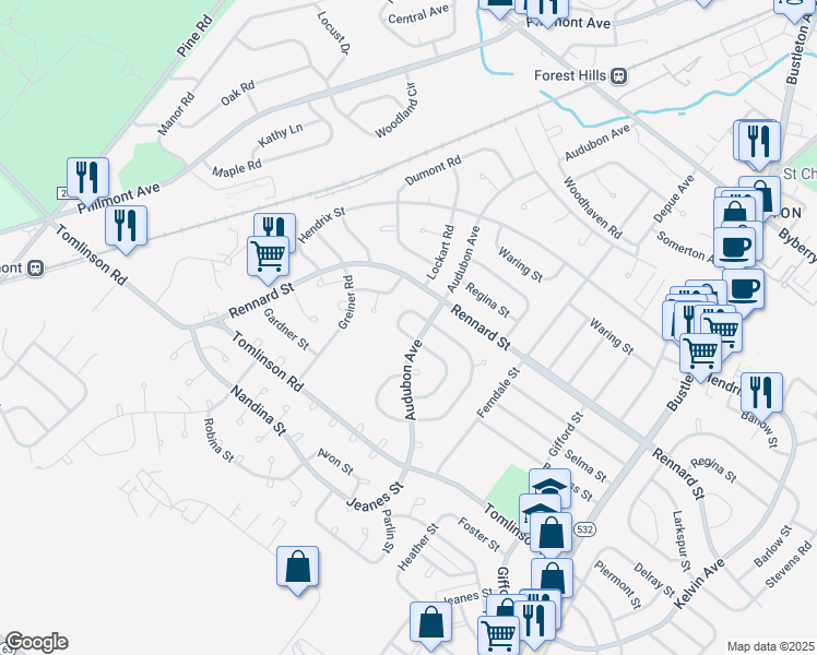 map of restaurants, bars, coffee shops, grocery stores, and more near 369 Selma Street in Philadelphia