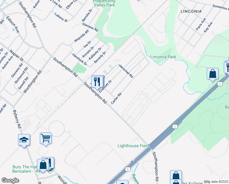 map of restaurants, bars, coffee shops, grocery stores, and more near 15019 Milford Street in Philadelphia