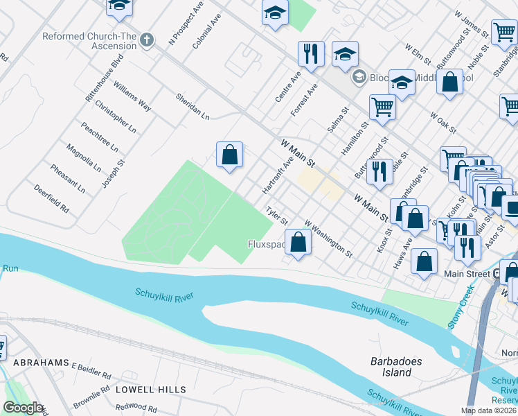 map of restaurants, bars, coffee shops, grocery stores, and more near 28 Taubel Alley in Norristown
