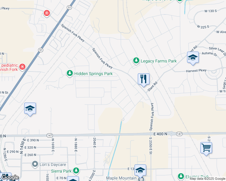 map of restaurants, bars, coffee shops, grocery stores, and more near 812 Spring Lane in Spanish Fork
