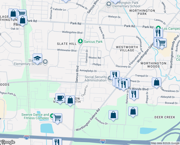map of restaurants, bars, coffee shops, grocery stores, and more near 861 Annagladys Drive in Columbus