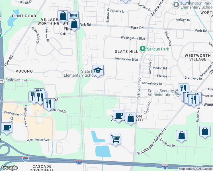 map of restaurants, bars, coffee shops, grocery stores, and more near 646 Alta View Court in Columbus