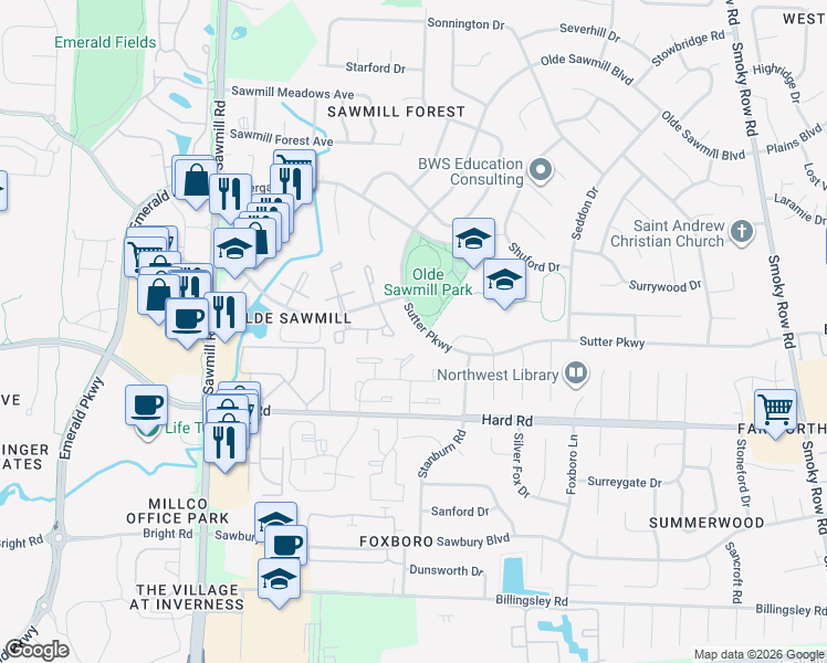 map of restaurants, bars, coffee shops, grocery stores, and more near 2431 Sutter Parkway in Dublin