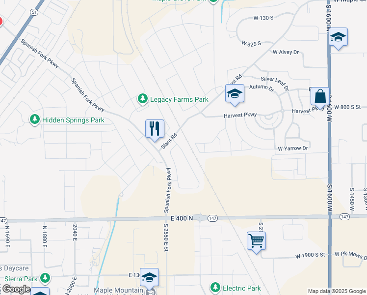 map of restaurants, bars, coffee shops, grocery stores, and more near 812 North Old Fort Drive in Springville