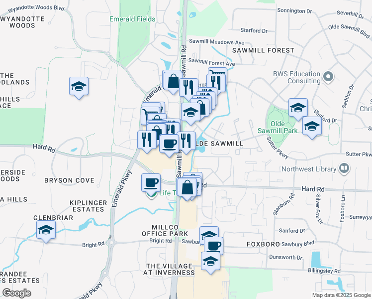map of restaurants, bars, coffee shops, grocery stores, and more near 7546 Stone Lake Drive in Dublin