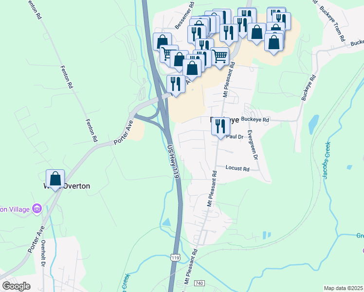 map of restaurants, bars, coffee shops, grocery stores, and more near 55 Village Drive in Mount Pleasant