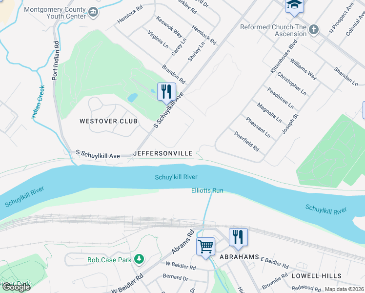 map of restaurants, bars, coffee shops, grocery stores, and more near 108 Woodstream Drive in Eagleville
