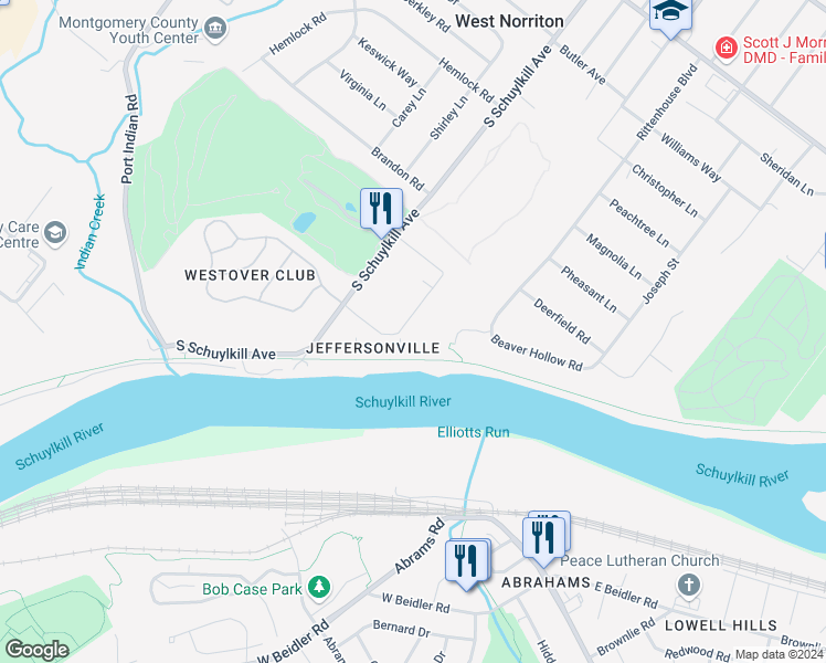 map of restaurants, bars, coffee shops, grocery stores, and more near 108 Woodstream Drive in Eagleville