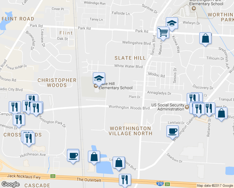 map of restaurants, bars, coffee shops, grocery stores, and more near 646 Alta View Court in Columbus
