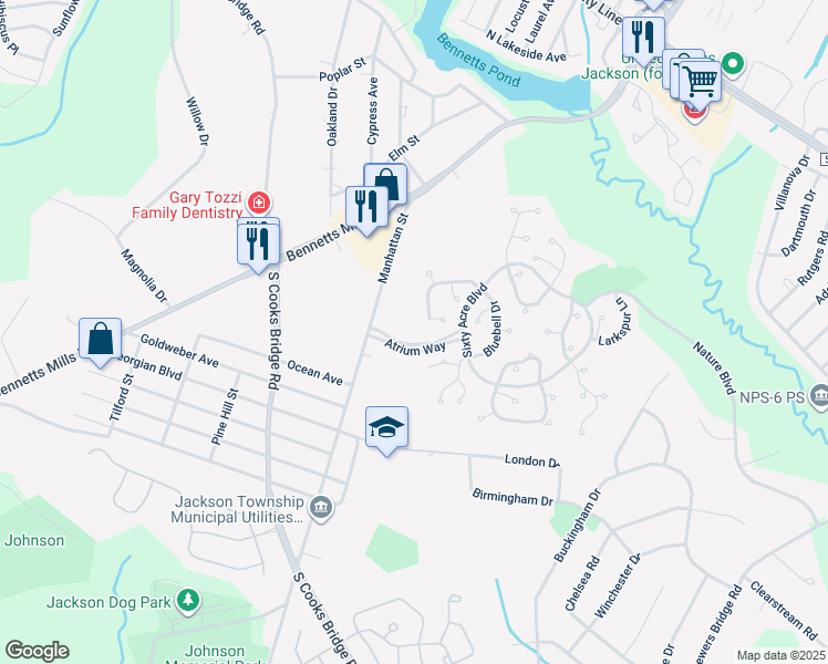 map of restaurants, bars, coffee shops, grocery stores, and more near 806 Violet Ln in Jackson