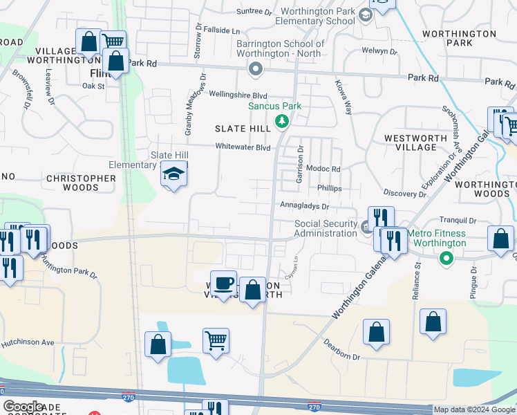 map of restaurants, bars, coffee shops, grocery stores, and more near 763 Timberway Drive in Columbus