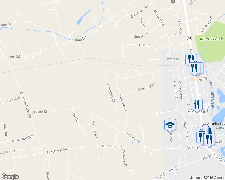 map of restaurants, bars, coffee shops, grocery stores, and more near 106 Westgate Drive in Mount Holly Springs