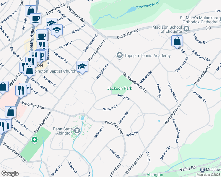 map of restaurants, bars, coffee shops, grocery stores, and more near Sherwood Road in Rydal