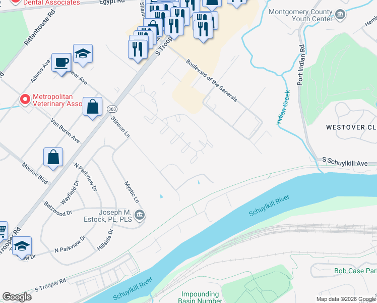 map of restaurants, bars, coffee shops, grocery stores, and more near 1803 Harrison Court in Eagleville