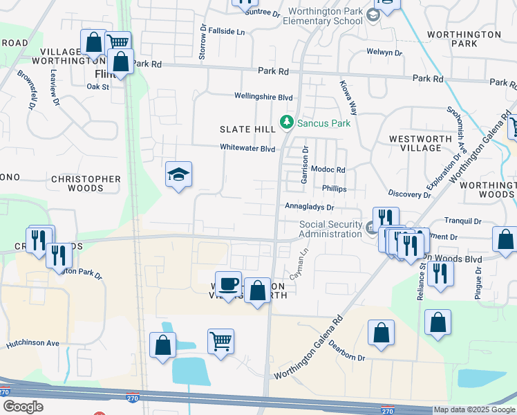 map of restaurants, bars, coffee shops, grocery stores, and more near 763 Timberway Drive in Columbus