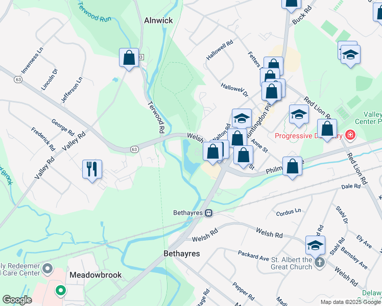 map of restaurants, bars, coffee shops, grocery stores, and more near 700 Welsh Road in Montgomery County