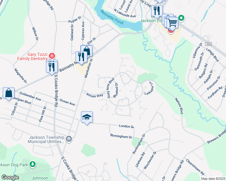 map of restaurants, bars, coffee shops, grocery stores, and more near 1000 Morning Glory Court in Jackson Township