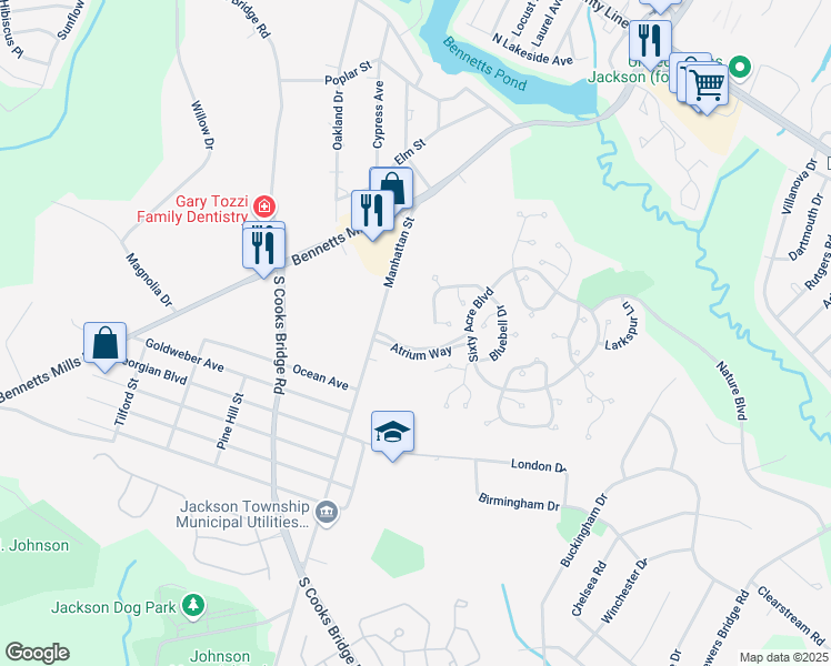 map of restaurants, bars, coffee shops, grocery stores, and more near 803 Violet Lane in Jackson Township