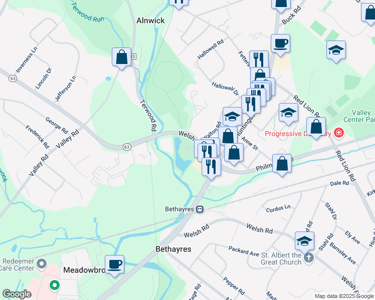 map of restaurants, bars, coffee shops, grocery stores, and more near 700 Welsh Road in Montgomery County