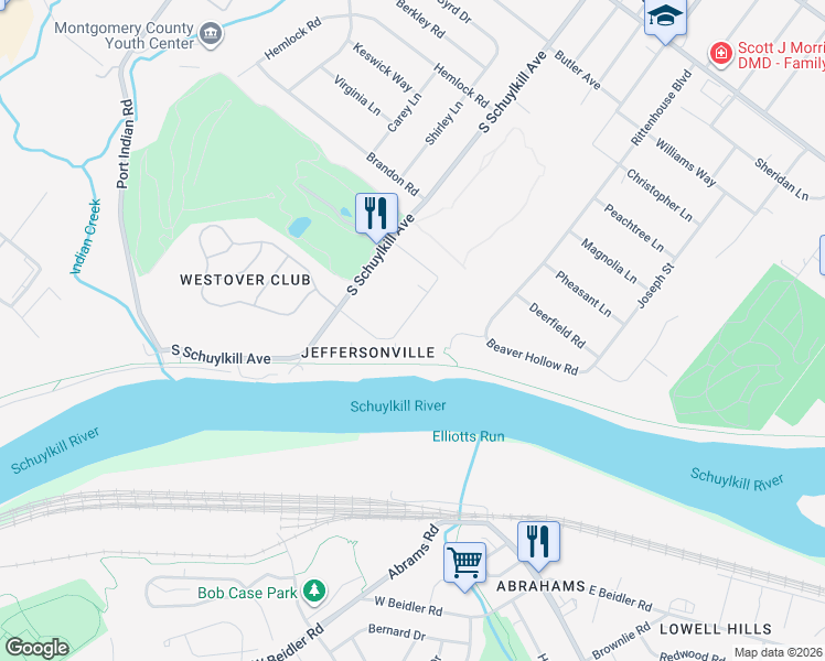 map of restaurants, bars, coffee shops, grocery stores, and more near 108 Woodstream Drive in Eagleville