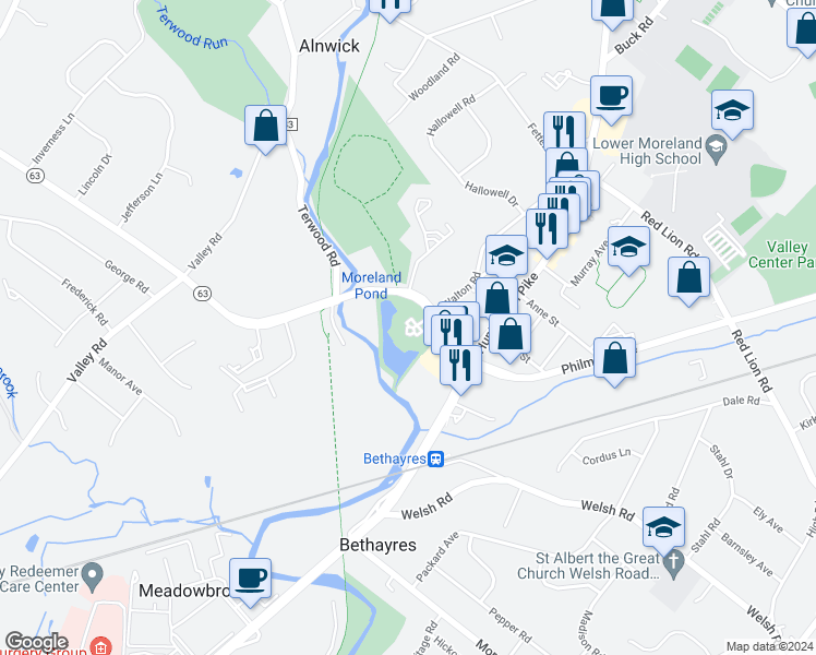 map of restaurants, bars, coffee shops, grocery stores, and more near 439 Carson Terrace in Montgomery County