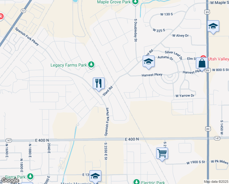 map of restaurants, bars, coffee shops, grocery stores, and more near 828 North Old Fort Drive in Springville
