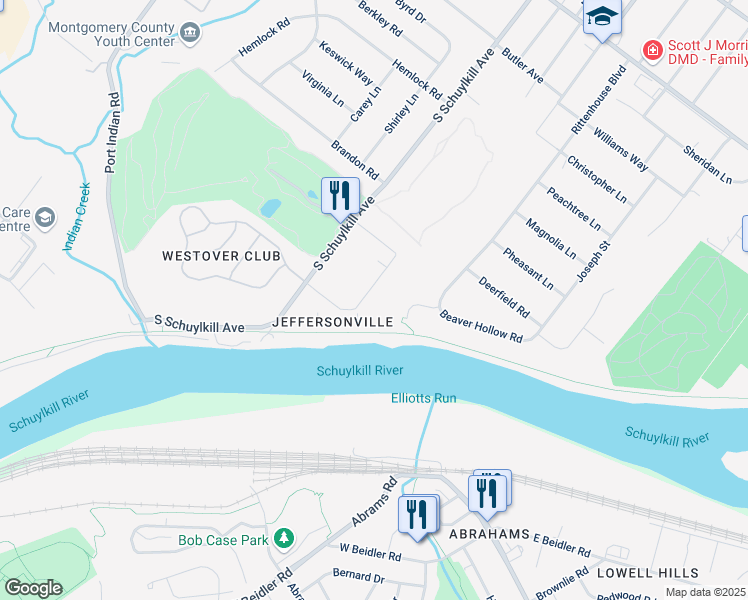 map of restaurants, bars, coffee shops, grocery stores, and more near 108 Woodstream Drive in Eagleville