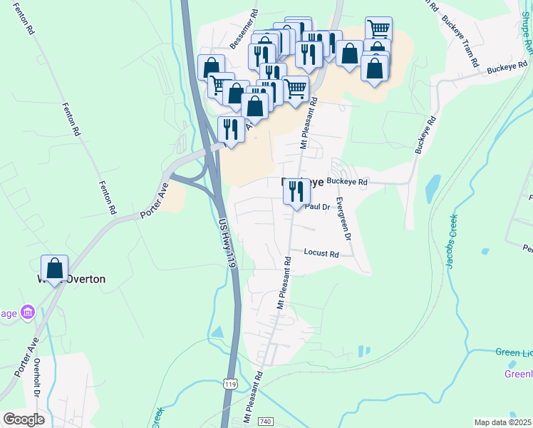 map of restaurants, bars, coffee shops, grocery stores, and more near 207 Bearfield Drive in Mount Pleasant
