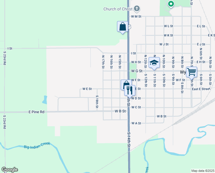 map of restaurants, bars, coffee shops, grocery stores, and more near 1020 West E Street in Wymore