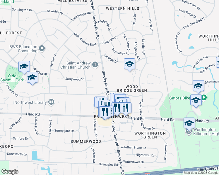 map of restaurants, bars, coffee shops, grocery stores, and more near 1920 Sutter Parkway in Powell