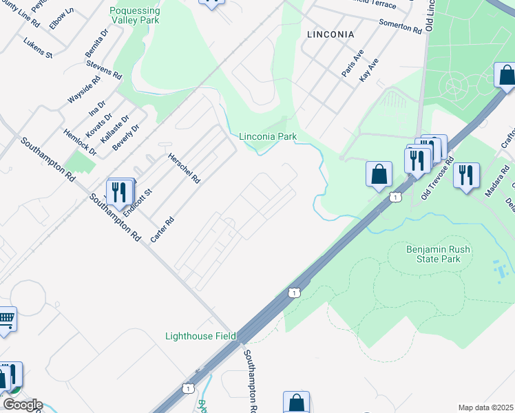 map of restaurants, bars, coffee shops, grocery stores, and more near 2683 Honeysuckle Lane in Philadelphia