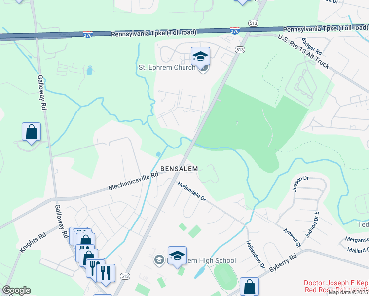 map of restaurants, bars, coffee shops, grocery stores, and more near 4930 Hulmeville Road in Bensalem