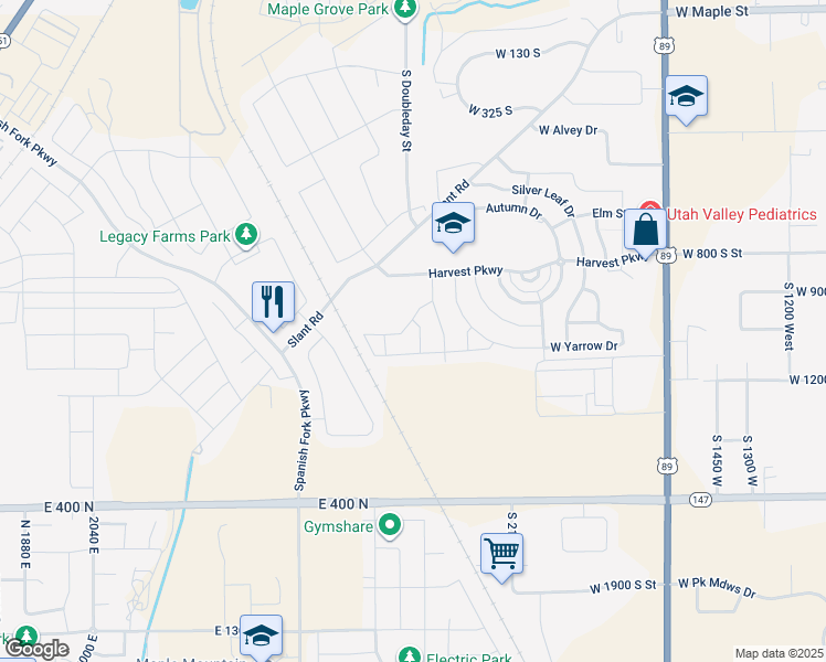 map of restaurants, bars, coffee shops, grocery stores, and more near 1044 Lilac Way in Mapleton